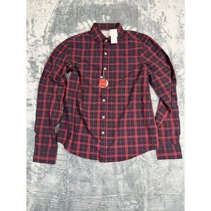 Bruno Milano Mens Navy & Red Plaid Button-Up Shirt S Stretch Fabric NWT